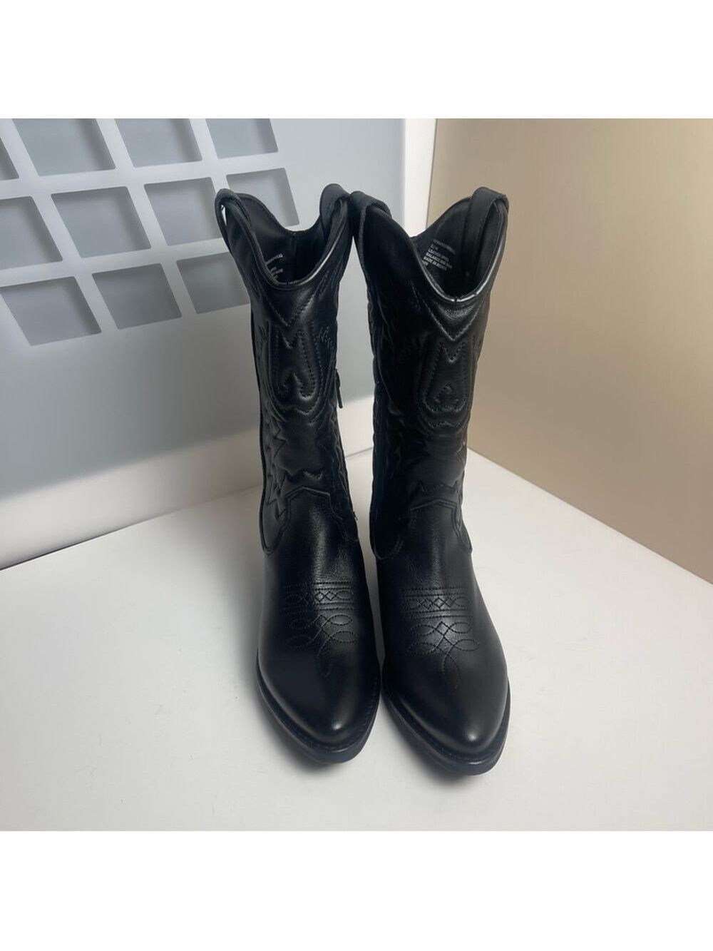 Steve Madden HAYWARD BLACK LEATHER boots Western Cowboy Boots Cowgirl Sz 6.5 - Picture 5 of 12